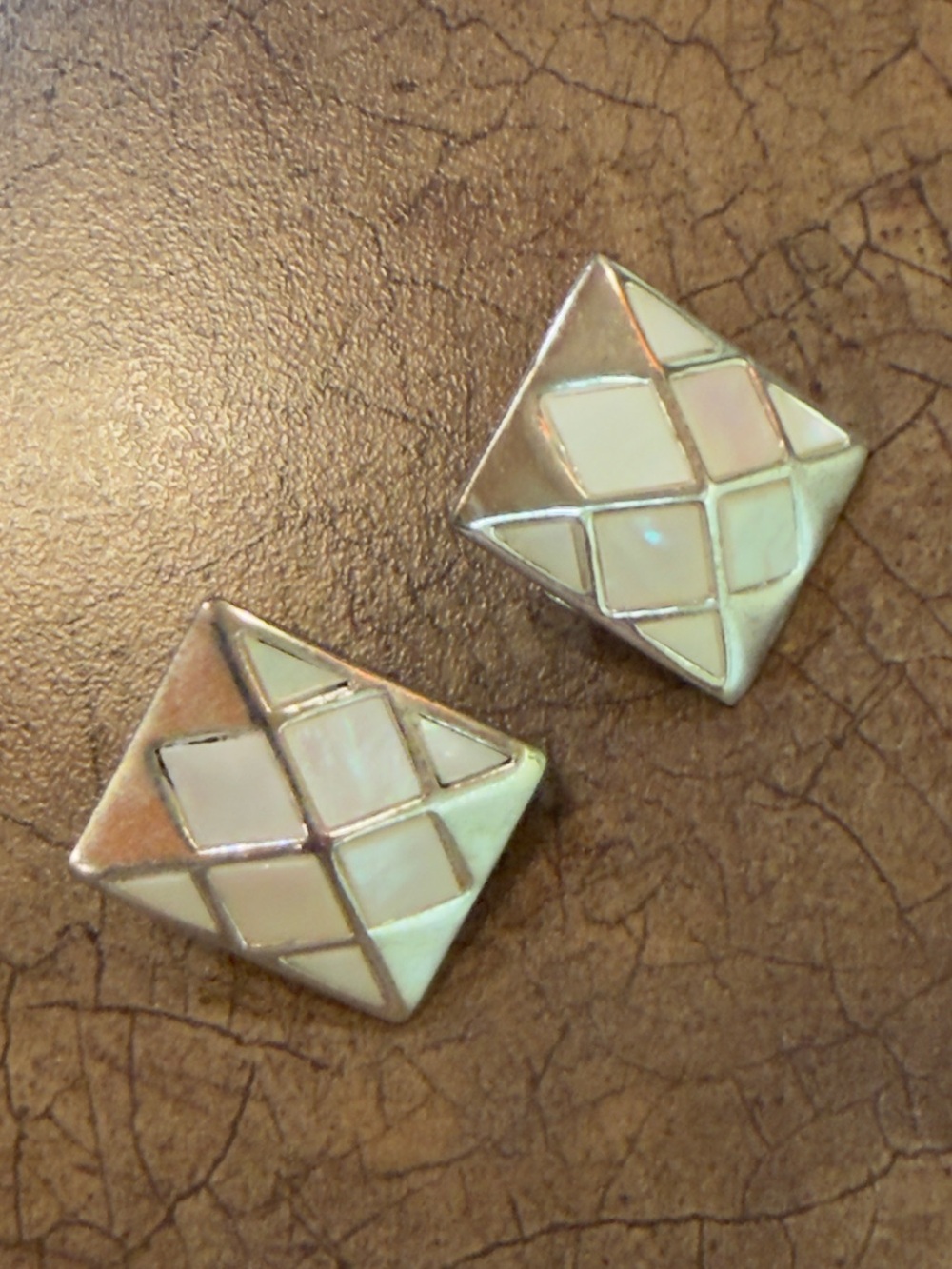 Mother-of-Pearl Tile Clip on Earrings - White Inlay